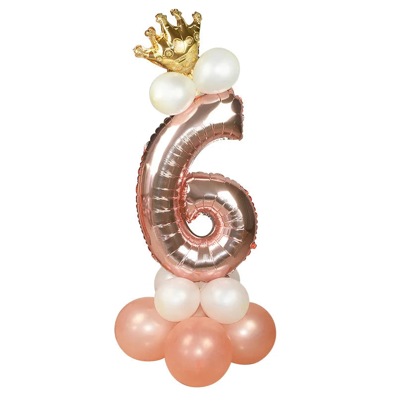 Birthday Party 2 Rose Gold Princess Prince Crown Flower Foil Balloon Wedding Baby Shower Birthday Party Decoration
