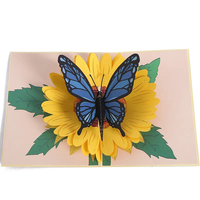 Birthday Party 2 Custom New Year Giant Butterfly Greeting Card for Mom and Women and Friends 3D Butterfly Sunflower Pop-up Card