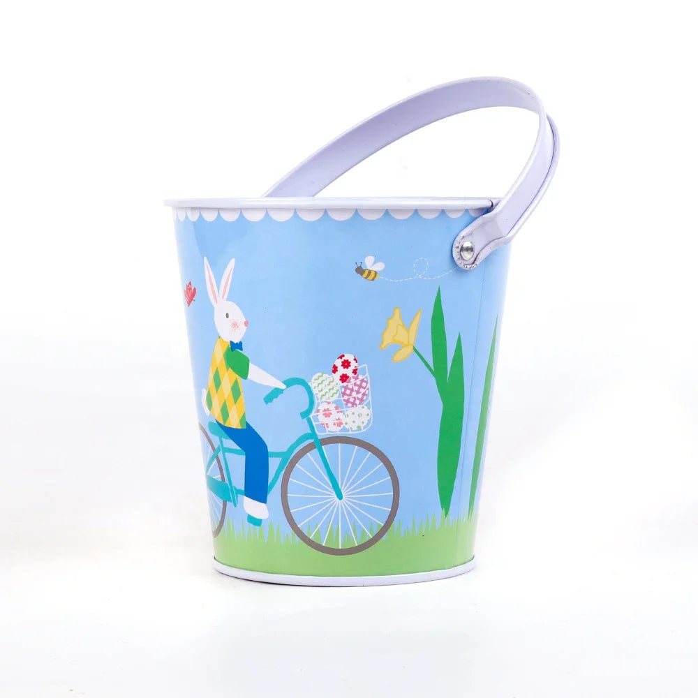 Easter and Thanksgiving 3 Party Decoration Easter Basket Metal Barrel with Handle Barrel Spring Egg Hunt Easter Basket Barrel