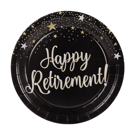 Birthday Party 2 retirement-themed tableware for 24 guests with a black disposable happy retirement tableware set complete with plates, cups and napkins