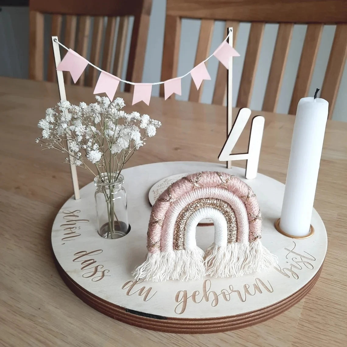 Birthday party 2DIY birthday wreath table decoration set pennant birthday plate personalized birthday plate with vase candle plate