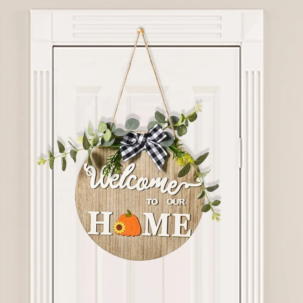 Wooden handicrafts, newly arrived movable round farm door decoration, harvest festival welcome wooden sign