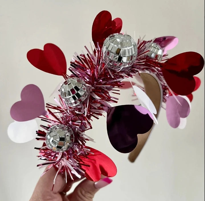 Wedding Party 0 2025 New Disco Ball Heart Headband Heart Wire Headband Crown
