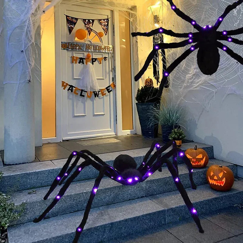 Halloween e Dia da Morte 60 cm Halloween ilumina aranha gigante quintal festa decoração de casa realista adequado LED Halloween aranhas peludas pretas