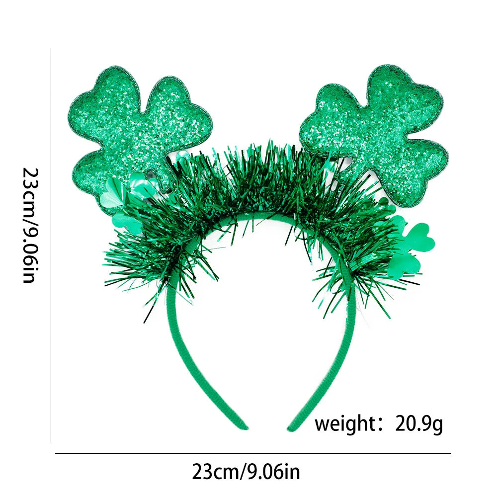 Easter and Thanksgiving 3 St. Patrick's Day Sparkling Headband Party Accessories Green Clover Foil Strap St. Patrick's Green Clover Foil Strap Headband