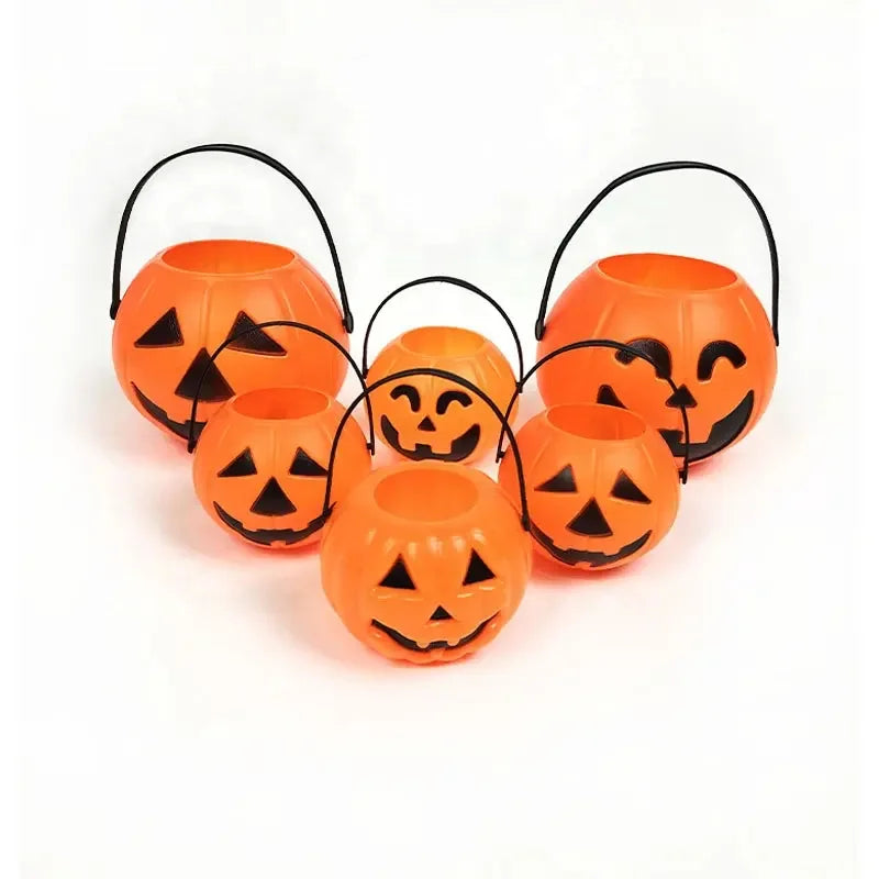 Halloween & Death Day Luminous Decoration Plastic Portable Pumpkin Lamp Candy Jar Children's Show Props Halloween Mini Pumpkin