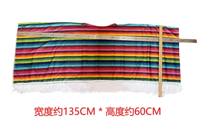 Mexican Party Dress Adult Wear Rainbow Striped Poncho Hat Cosplay Halloween Costume with Serape Cape Mexican Ornaments