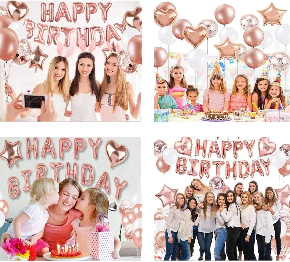 Birthday Party 2 Rose Gold Happy Birthday Foil Balloon Happy Birthday Party Decoration Set