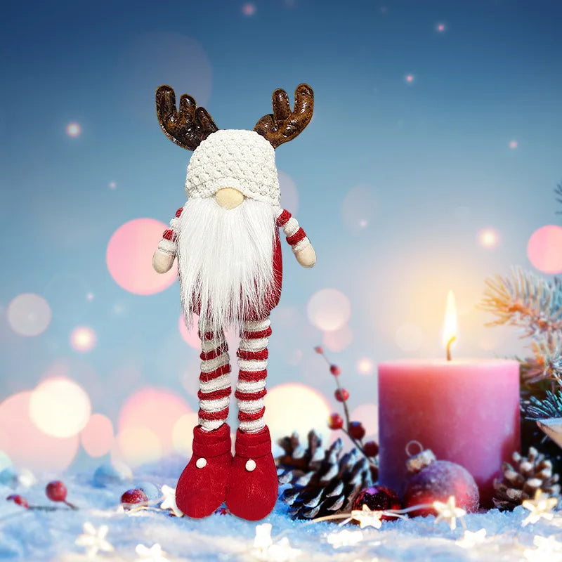 Christmas Reindeer Gnome Retractable Legs Handmade Faceless Plush Standing Doll Christmas Long Legs Gnome Table Ornament