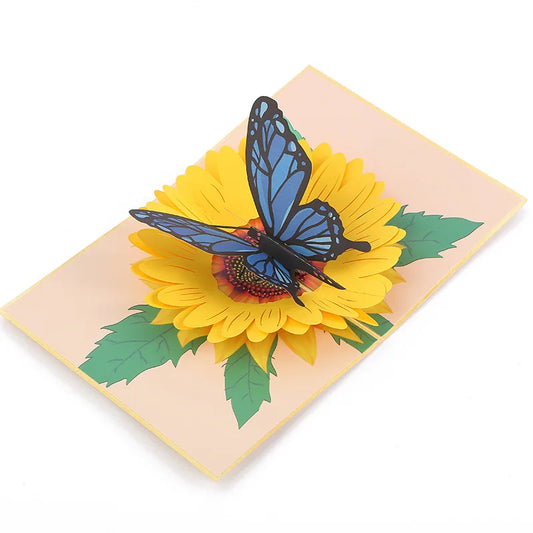 Birthday Party 2 Custom New Year Giant Butterfly Greeting Card for Mom and Women and Friends 3D Butterfly Sunflower Pop-up Card
