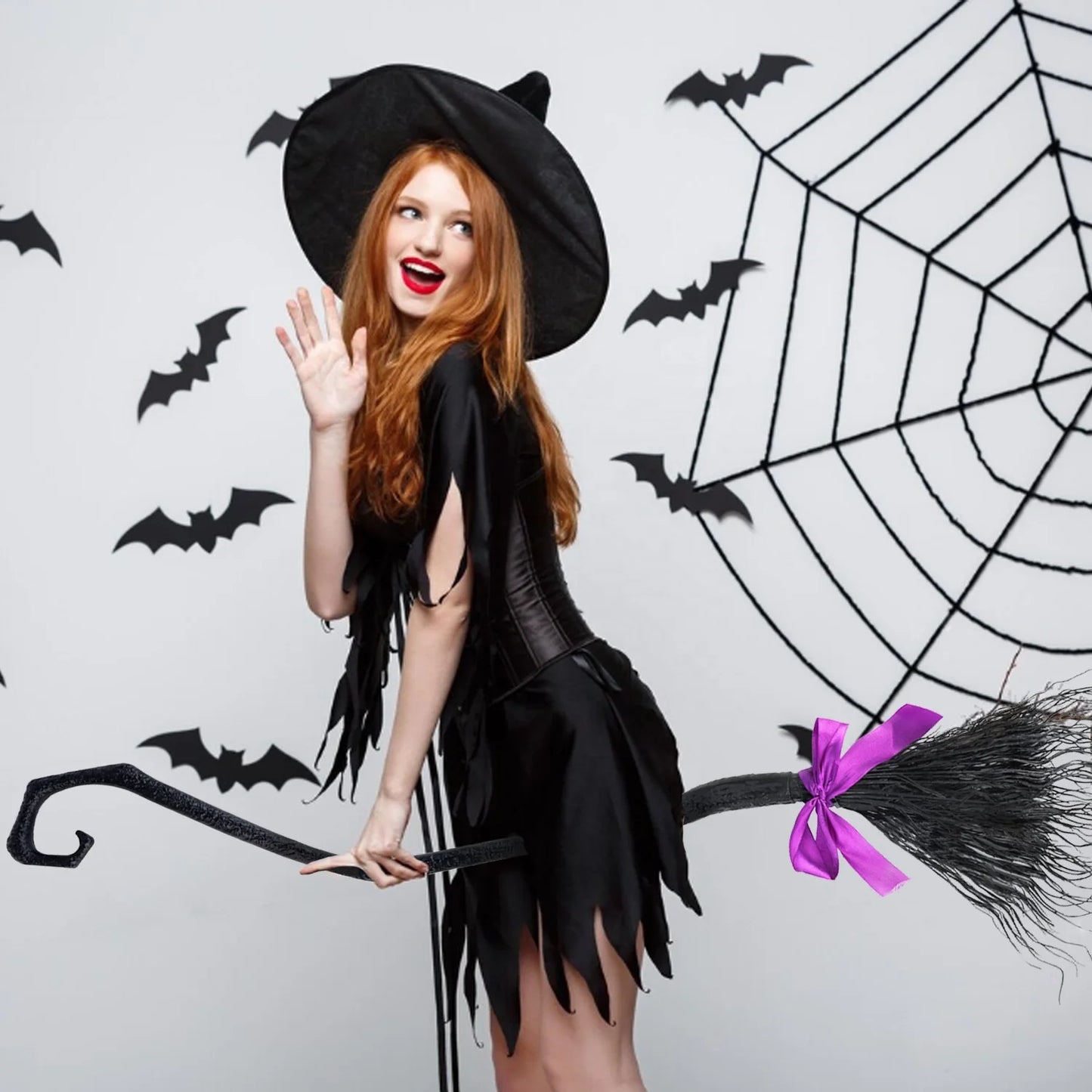 Halloween & Death Day Children Adult Halloween Women Wicked Witch Broom Ribbon Witch Broom