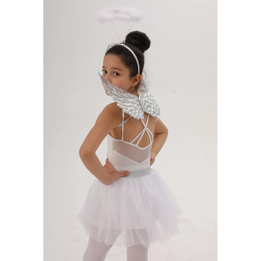 Birthday Party 2 White Angel Suit Children's Birthday Party Costume Gold Silver Wings Headband Feather Skirt Dress Up