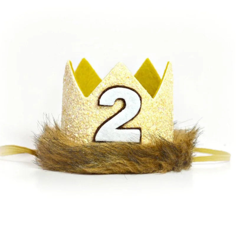 Birthday Party 2 Novelty Party 1st Birthday Crown Plush Lion Dress Up Hat and Tail Happy Birthday Gift Kids Party Hat