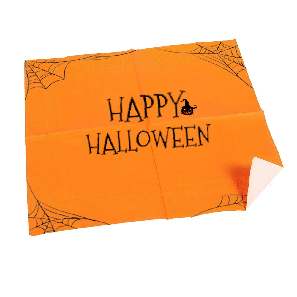 Conjunto de talheres descartáveis para Halloween e Dia dos Mortos, suprimentos para festa de Halloween, inclui 24 pratos de papel, 24 guardanapos e 24 xícaras. Conjunto de talheres de Halloween