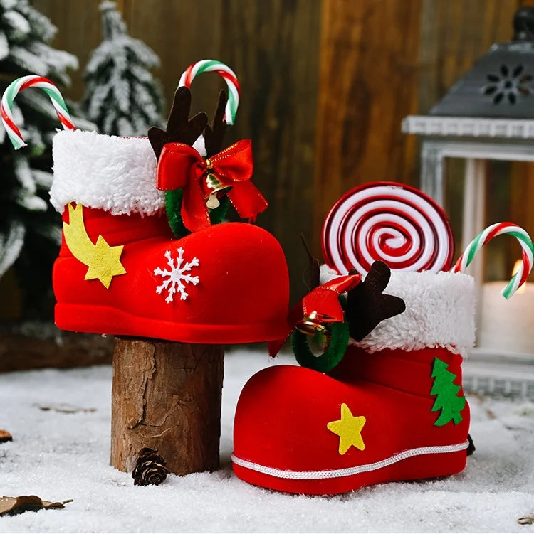 Large Christmas Stocking Christmas Tree Ornaments Kids Candy Bag Apple Bag Flocking Boots Hanging Christmas Party Decorations