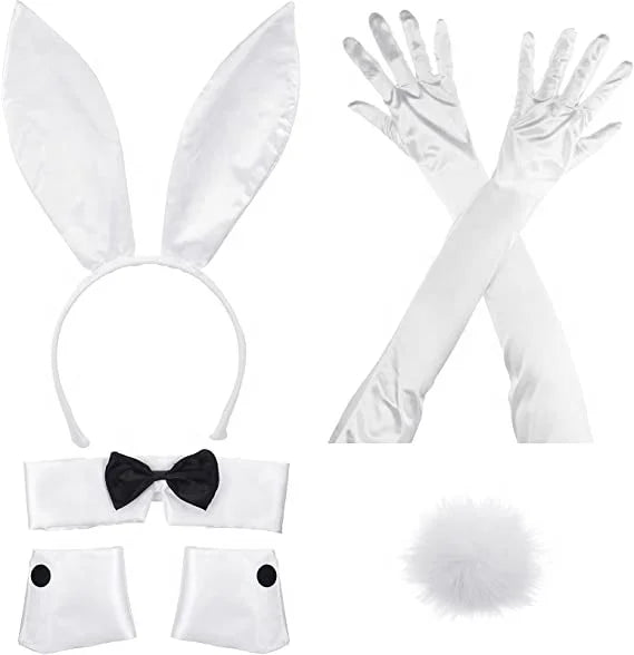 Halloween & Day of the Dead Cosplay Party Classic Fancy Bunny Tuxedo Style Black Dress Cosplay Costume Tail Ears Gloves Set