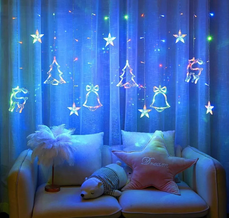 Light Emitting Diode Deer Bell Christmas Tree Curtain String Light Christmas Ornament Home Decoration Christmas Party Curtain String Light