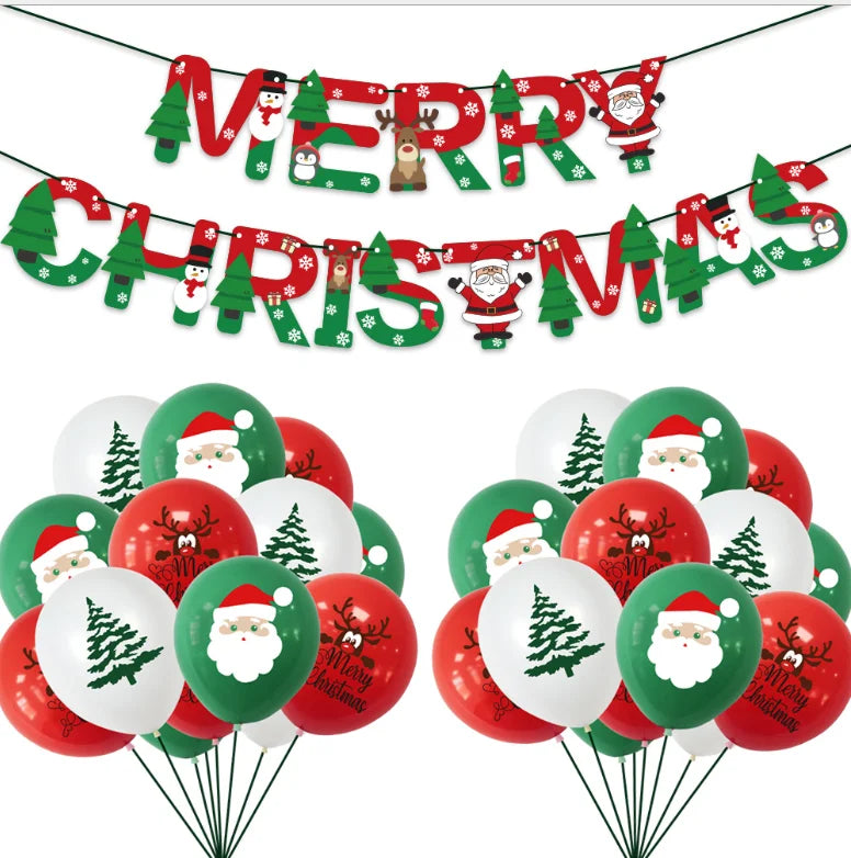 2025 Santa Claus Christmas Tree Paper Banner Balloon Set Christmas Party Decoration Set