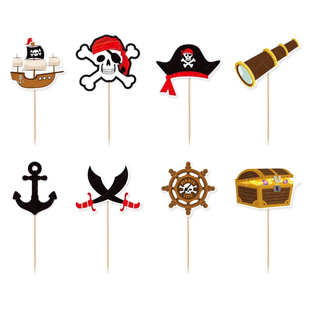 Halloween & Death Day, Party Decoration Pirate Birthday Decoration Set Paper Banner Pirate Spiral Hanging Cake Top Hat Decoration Party