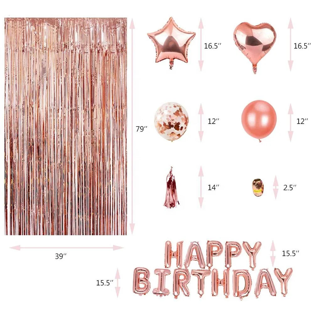 Birthday Party 2 Rose Gold Birthday Party Supplies Happy Birthday Banner Star Heart Foil Balloon Rose Gold Birthday Party Decoration Set