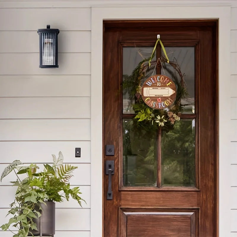 Wooden Crafts, Welcome to Classroom Decoration Wooden Round Signs Door Decoration Wall Art Interior Coffee Bar Restaurant Home Decoration