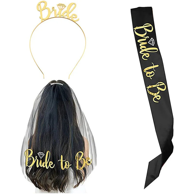 Bachelorette Party 1 Bridal Bachelorette Bridal Party Rose Gold Latte Strap Bridal Veil Bridal Crown Headband Bachelorette Party Decoration