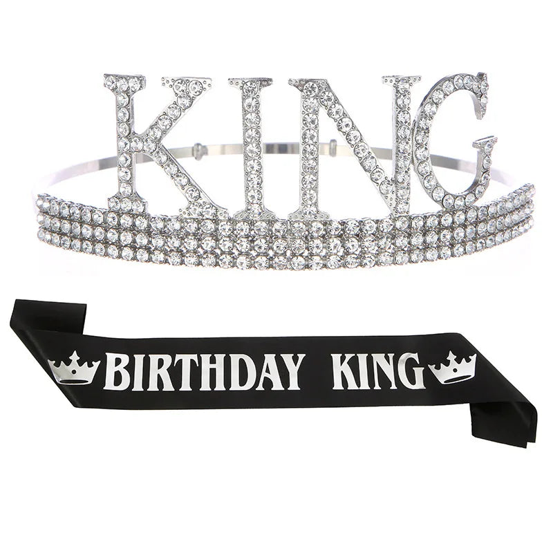 Birthday Party 2 Boy Crystal King Crown Novel Birthday Decoration with Golden Birthday King's Window Birthday Boy