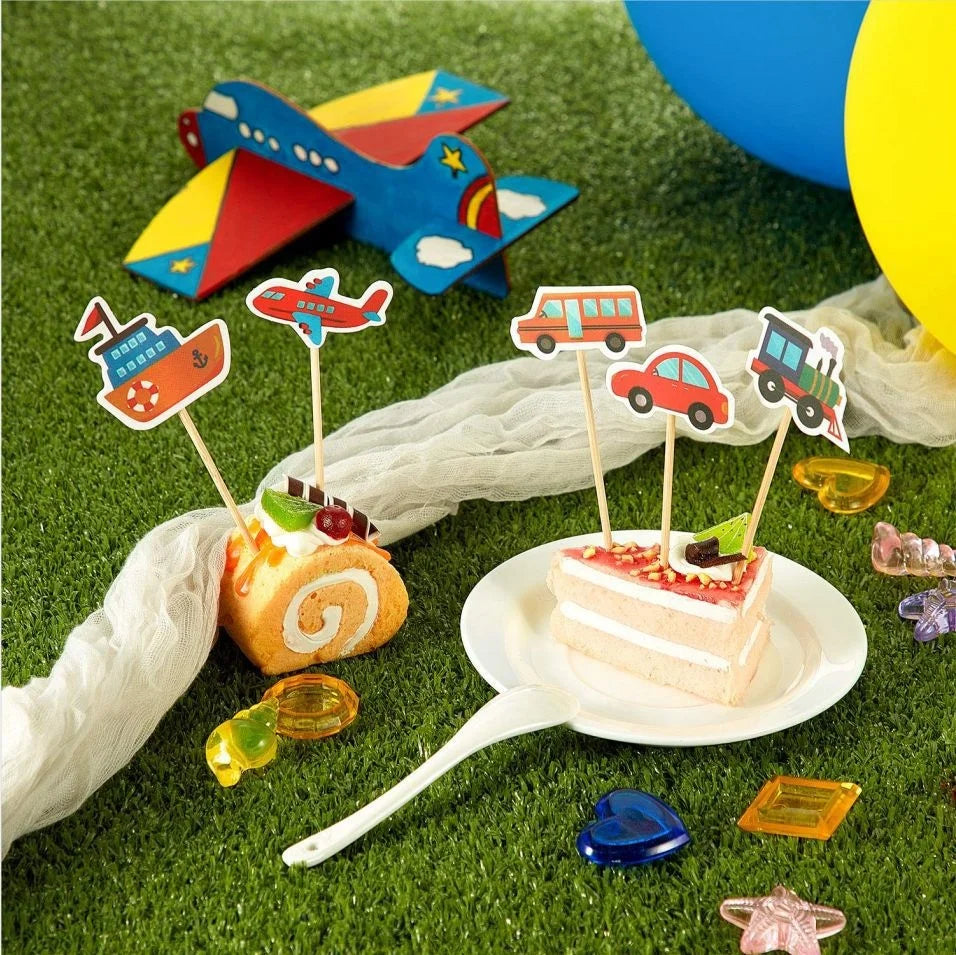 Birthday Party 2 Cake Decorations Car Bus Train Airplane Boat Cake Top Hat Transport Cake Top Hat