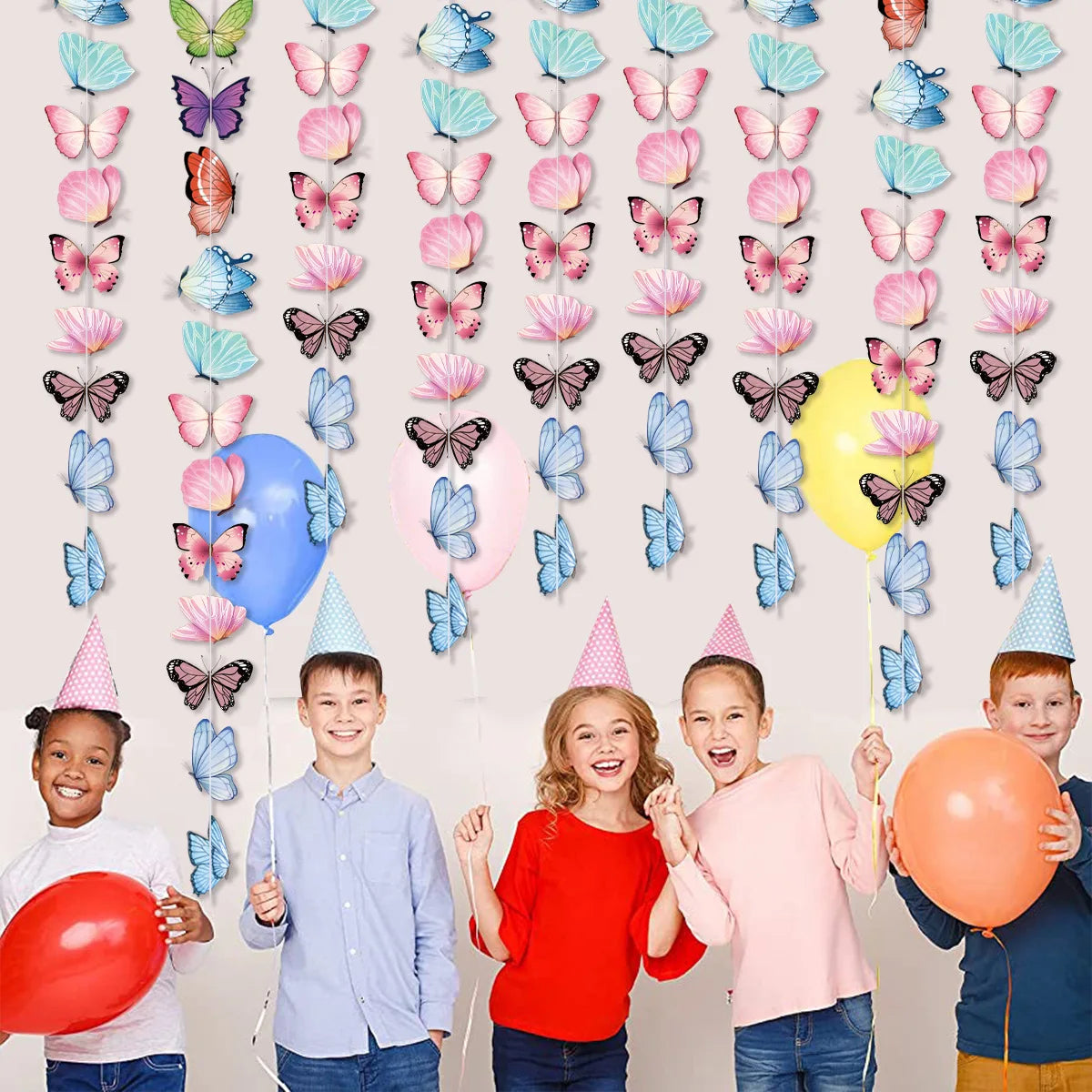 Wholesale Butterfly Theme Party Supplies Children's Birthday Party Decorations Wall Decorations Vivid Butterfly Paper Hanging Garlands