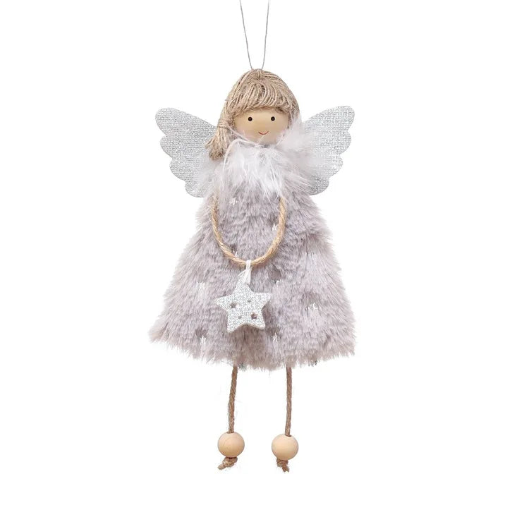 Christmas plush doll with wings heart snow necklace different styles colorful fairy doll with Christmas decoration