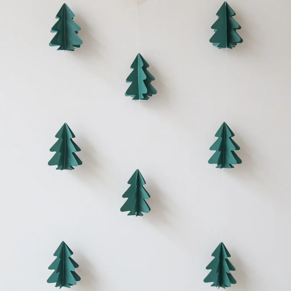 Fita de papel para árvore verde 3D de 2,5M, 10 peças, decoração de guirlanda de floresta de Natal, suprimentos para festa, pendurado, fundo de banner de árvore de Natal