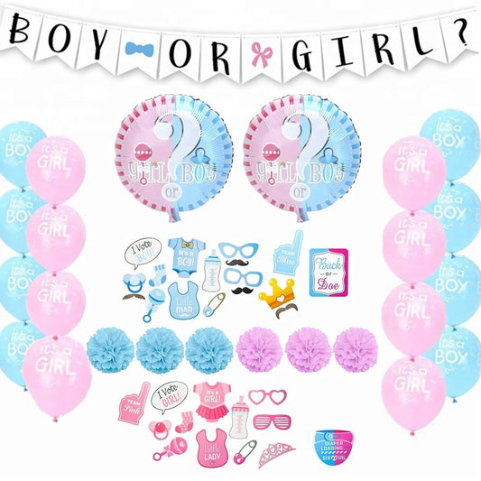 Birthday baby shower decorations boy or girl banner balloon photo props sex reveal party supplies kit