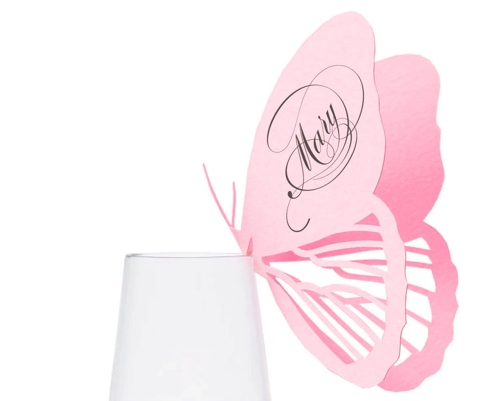 Carnaval Novelty Hollow Design Wine Glass Decoration Valentine's Day Wine Glass Identification 3D Butterfly Wine Glass Location Card