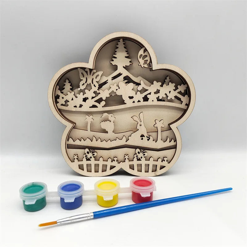 Wooden Crafts, Unfinished DIY Easter Kids Gifts Wall Art Custom Layer Woods Multi-Layer Easter Bunny Decoration Easter Bunny Laser Cut Decoration