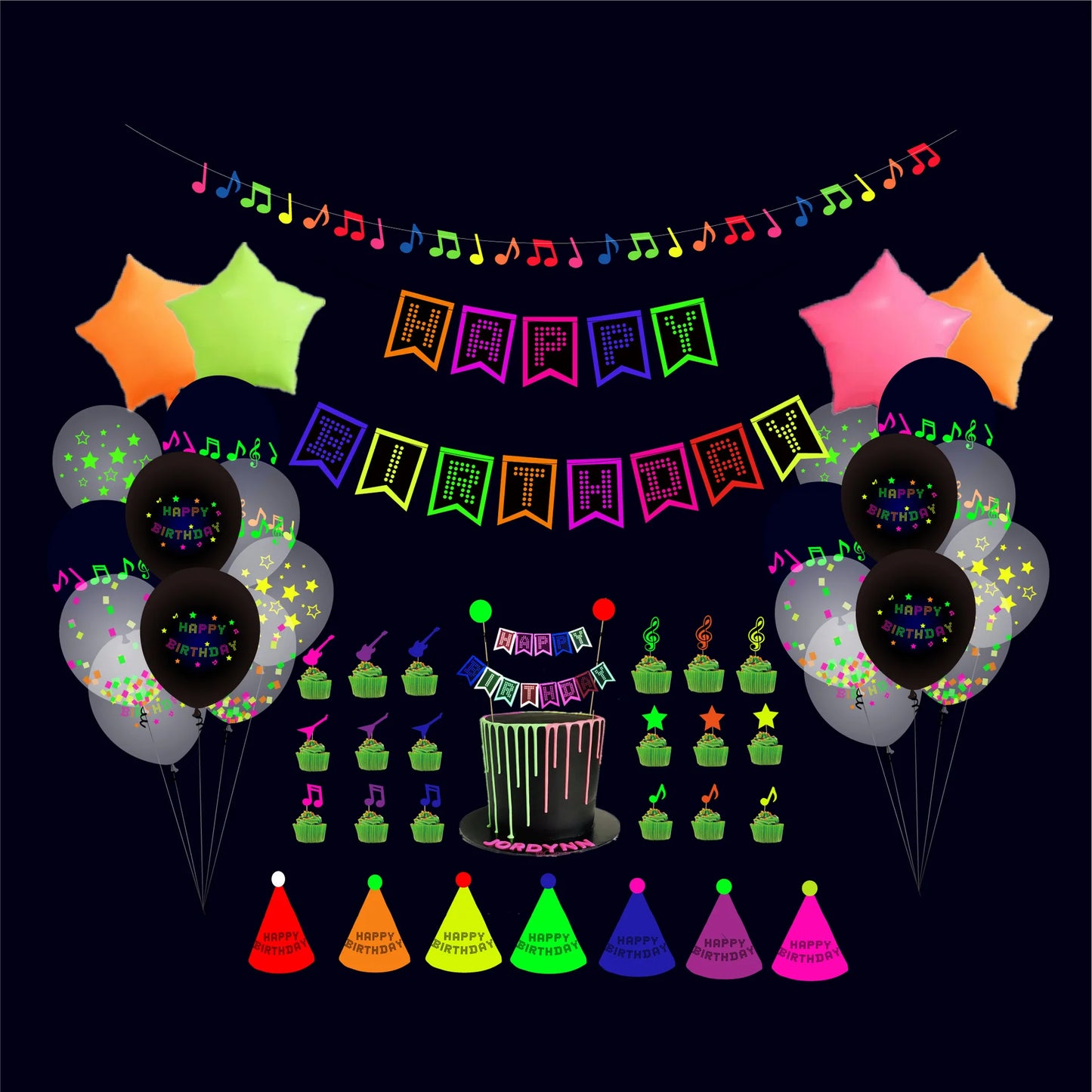 Birthday Party 2 Party Favorites 54 Pieces Dark Neon Birthday Party Decorations Gift Sets Birthday Decorations