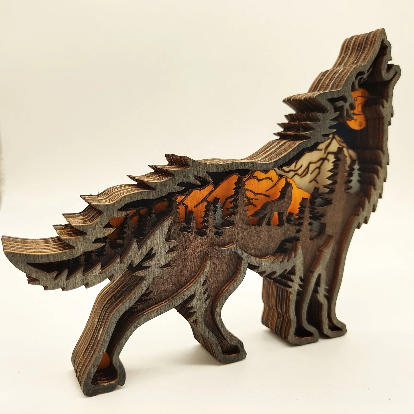 Wooden Crafts, Christmas Forest Wooden Crafts Home Creative Forest Animals Landscape Wolf Ornaments Gift Decoration