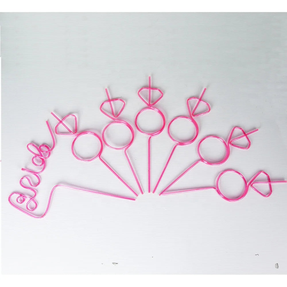 Bachelorette Party Pink Bride Diamond Ring Straw Set Plastic Smoothie Straws Diamond Ring Straws
