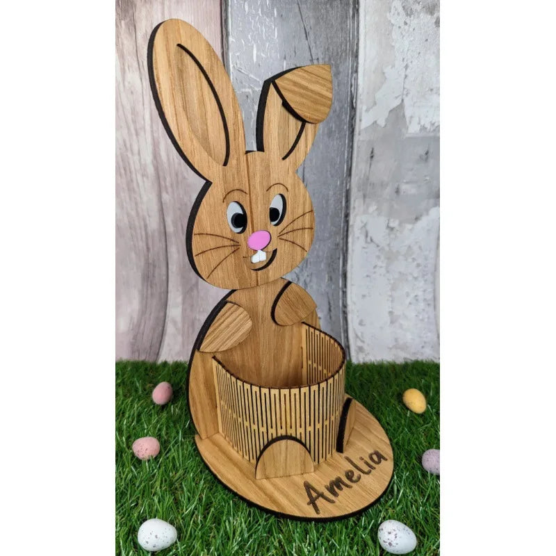 Easter and Thanksgiving 3 Wooden Easter Bunny Desktop Pencil Holder Desk Egg Tray Office Desktop Decor Spring Ornament Plywood Bunny Egg Basket