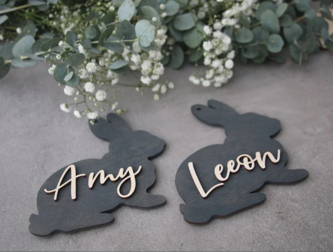 Easter and Thanksgiving 3 Easter Bunny Hanging Basket Label Rabbit Personalized Easter Name Label Gift Label Custom Wooden Name Easter Bunny Decoration