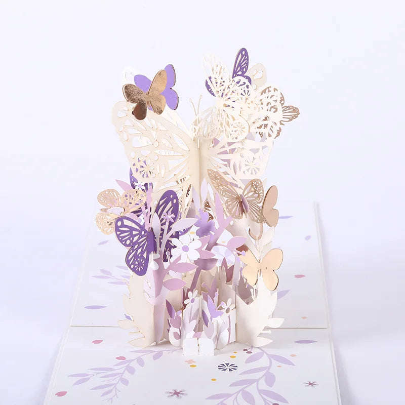 1 Wedding party, Valentine's Day graduation anniversary 3D flying butterfly card thinking you pink purple butterfly pop-up card