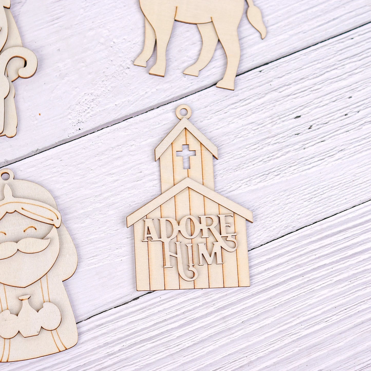 Decoração personalizada para árvore de Natal em madeira inacabada para Halloween e Dia dos Mortos, kit faça você mesmo, decoração de Natal com cena de madeira compensada