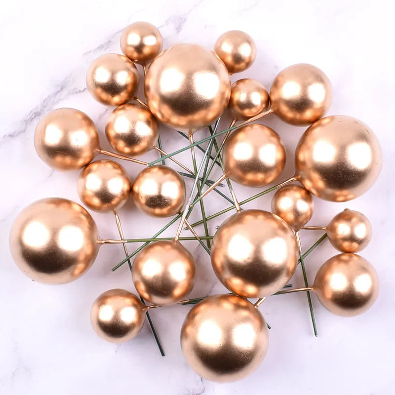 Birthday Party 20pcs/bag 2cm 2.5cm 3cm 4cm Mixed Gold and Silver Foam Ball Cake Top Hat Decoration Shiny Faux Ball