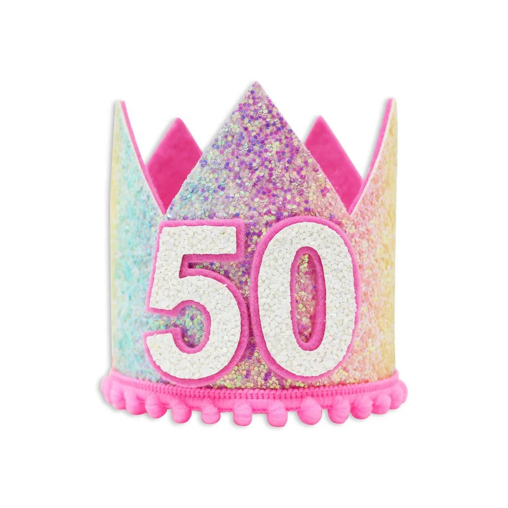 Birthday Party 2 Rainbow Baby Girl 1st Birthday Hat Headgear Headband Shiny Gold Flower Style Crown Birthday Party Crown Headband Hat