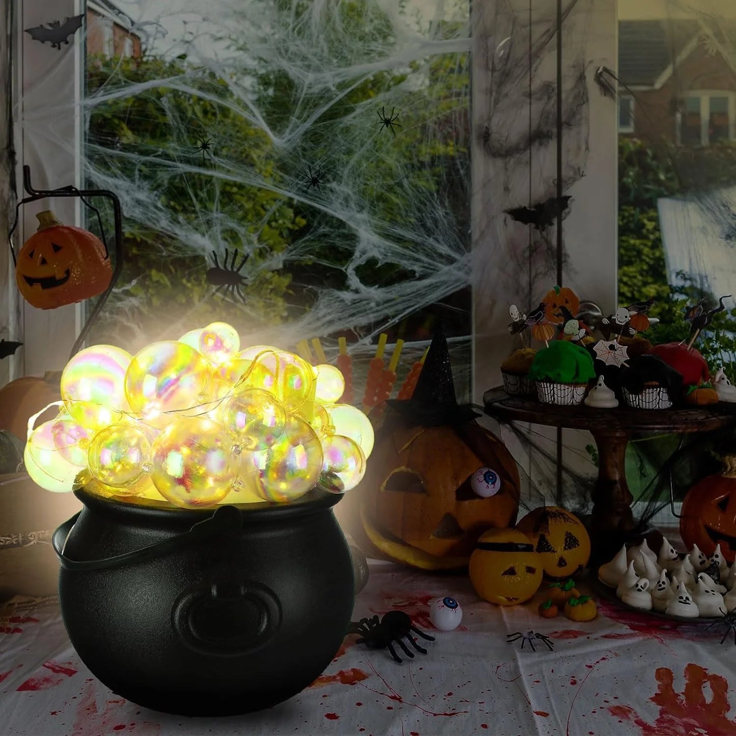 Halloween & Death Day Novelty Halloween Decorations Interior DIY Sparkling Cauldron Set Black Plastic Bowl Hocus Pocus Party Decoration