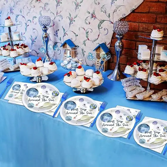 Birthday Party 2 First trip around the sun Birthday party supplies Outer space themed party disposable tableware set Sun themed party decoration