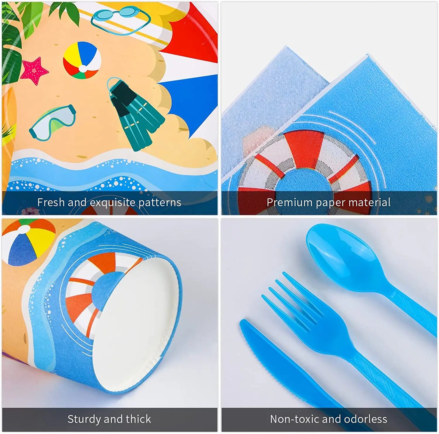 7 inch paper plate napkin cup fork knife spoon beach party supplies summer pool party tableware set