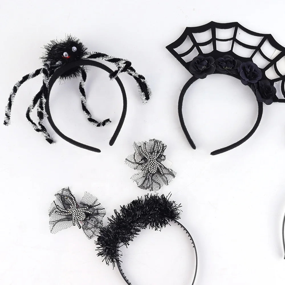 Halloween & Day of the Dead Black Feathers Tinsel Spider Bat Tentacles Boppers Halloween Party Headband Celebration Spider Web Headband Costume Accessories