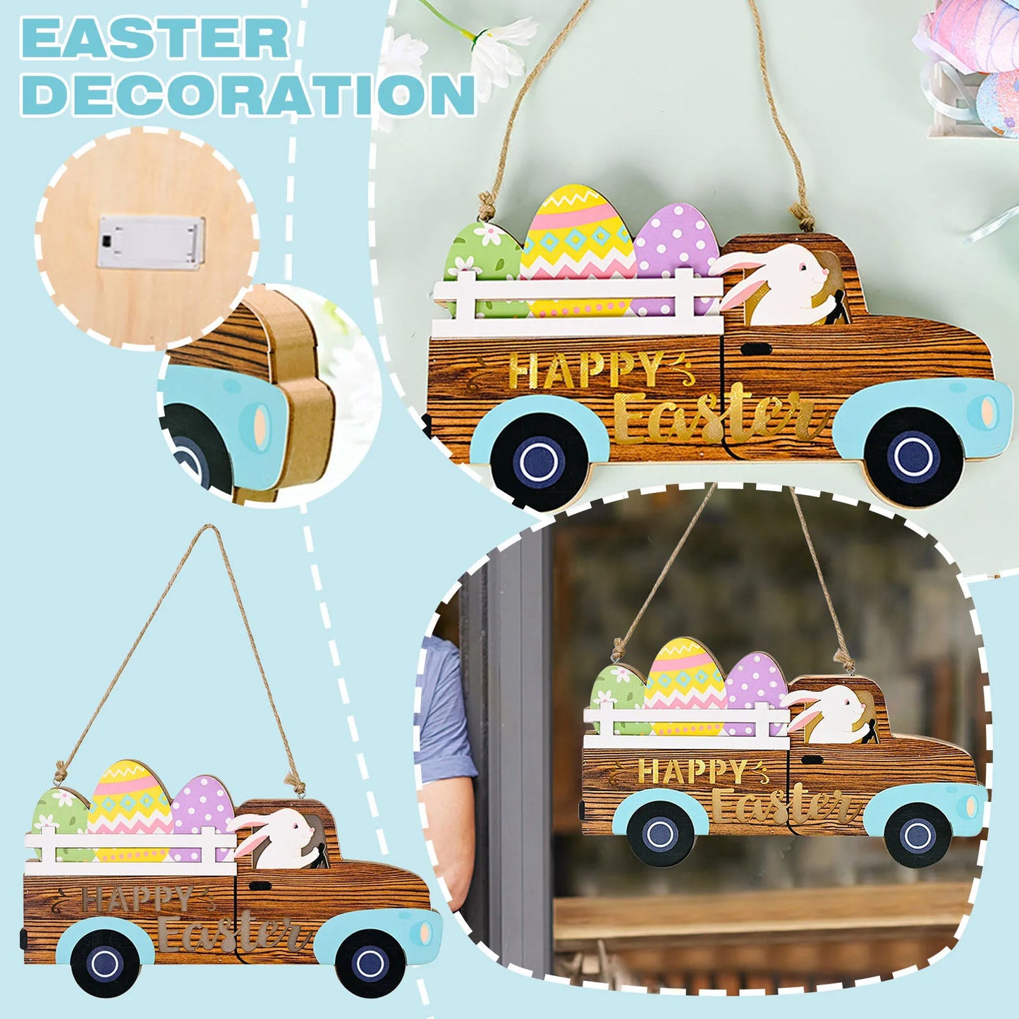 Easter and Thanksgiving 3 Decorative Wooden Car Egg Rabbit Home Decorative Dining Table Party Decorative Easter Pendant