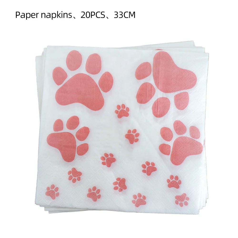 Pet Festival, New Pet Birthday Party Decoration Flag Dog Paws Balloon Pink Tableware Set Party Supplies