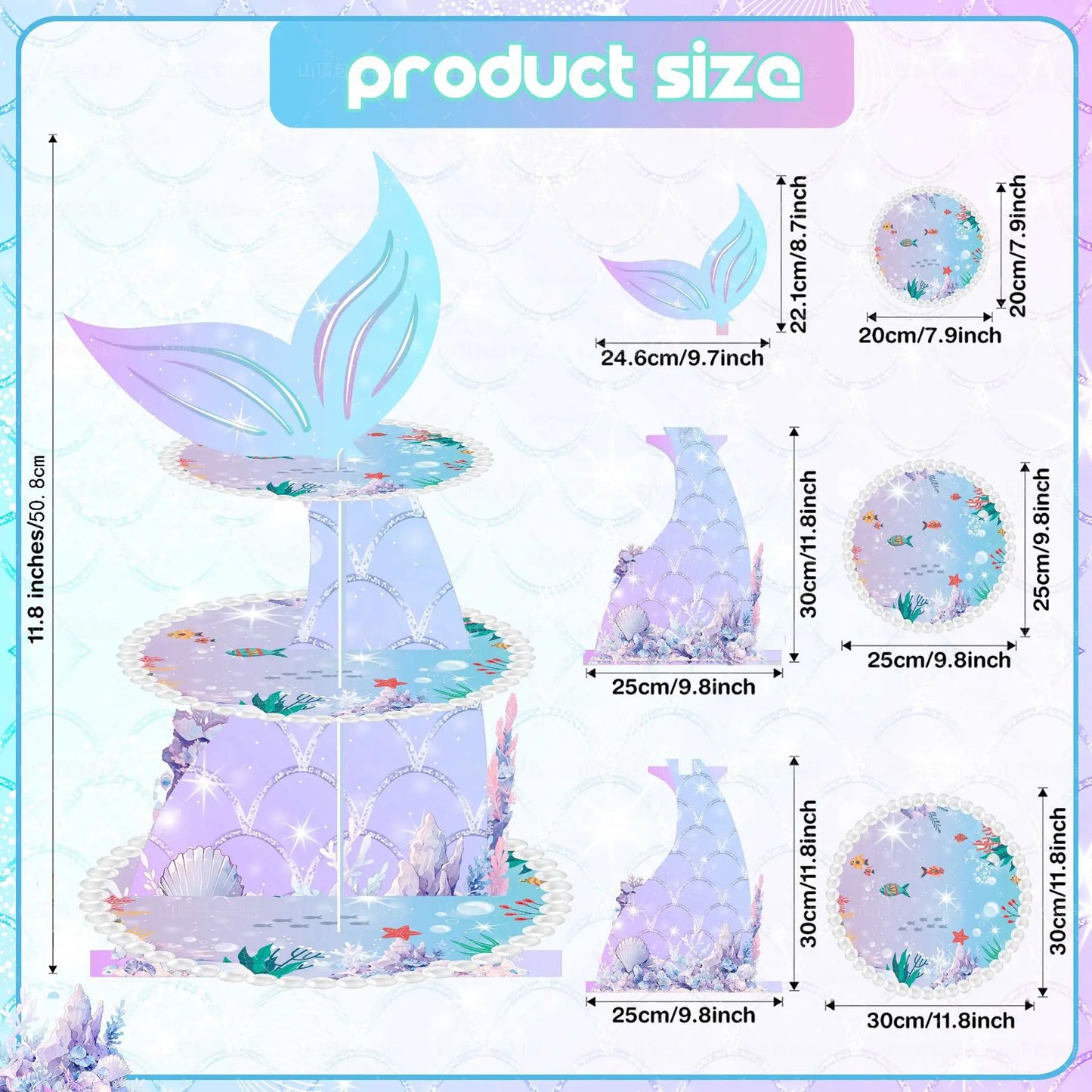 Birthday Party 2Mermaid Themed Layer Cartoon Cake Stand Birthday Party Supplies Disposable Three Layer Cake Stand